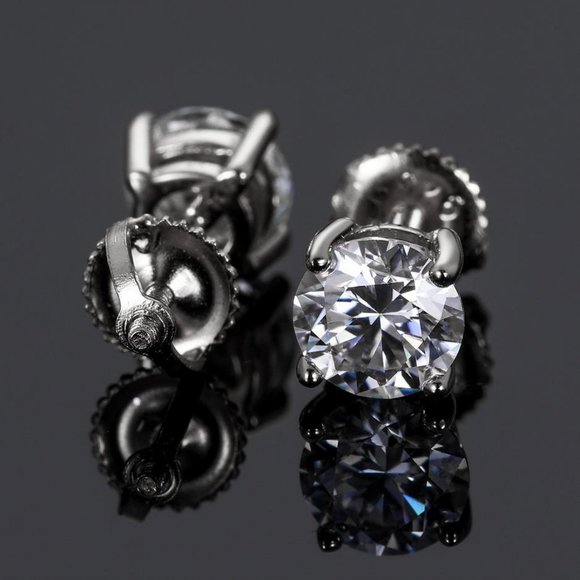 Certified 2ct. t.w. Moissanite Diamond Mens Round Stud Earrings NEW - Picture 11 of 15